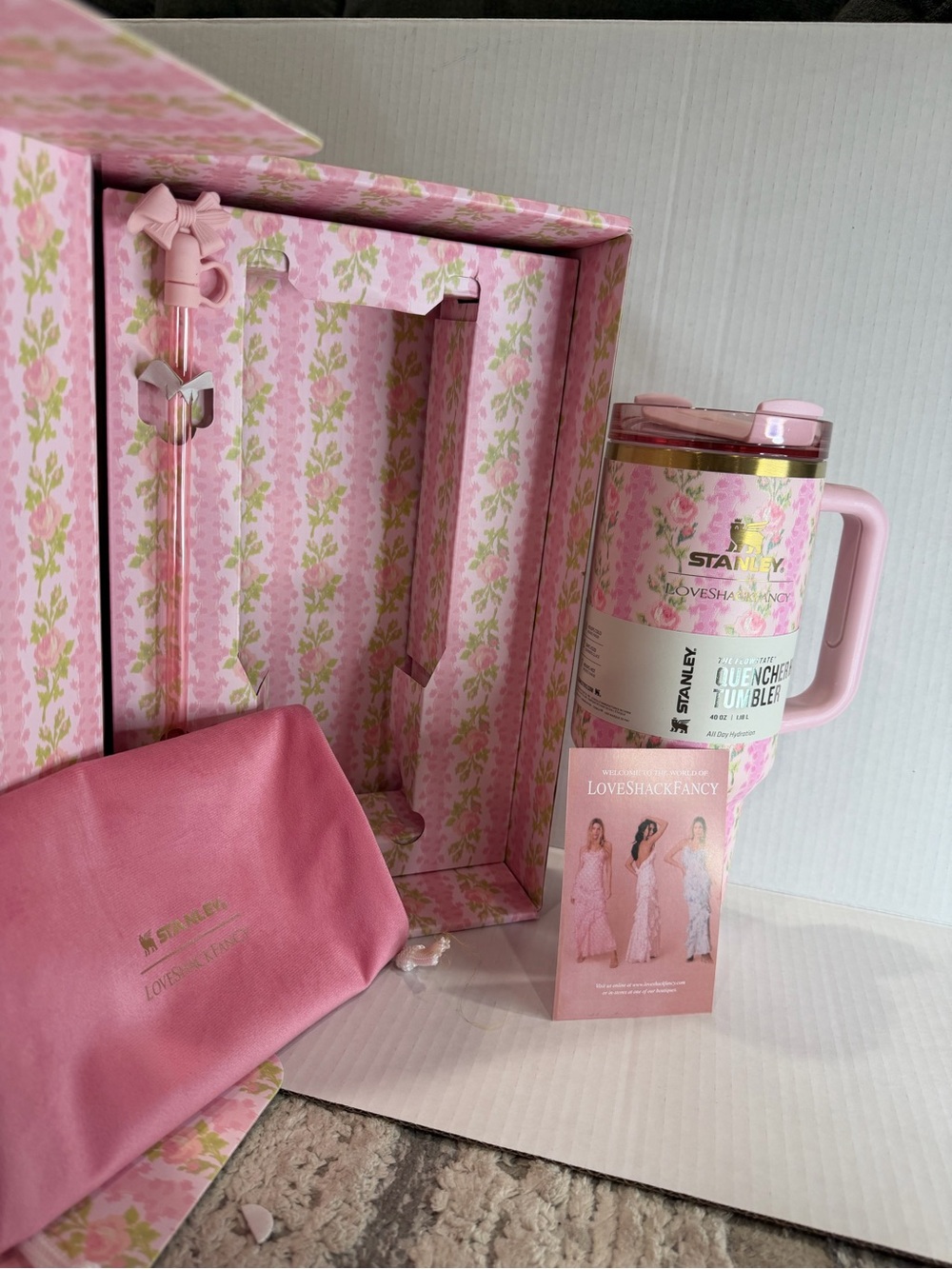 LoveShackFancy Pink Floral Quencher Tumbler & Accessories